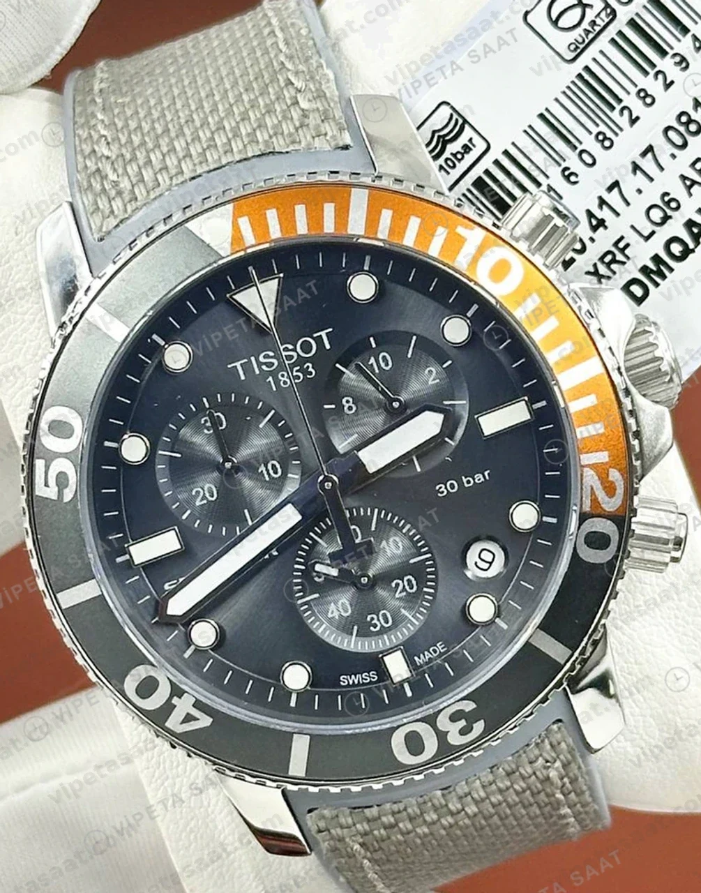 Tissot Seastar Siyah Kronograf Turuncu Hasır Kordon Eta Saat