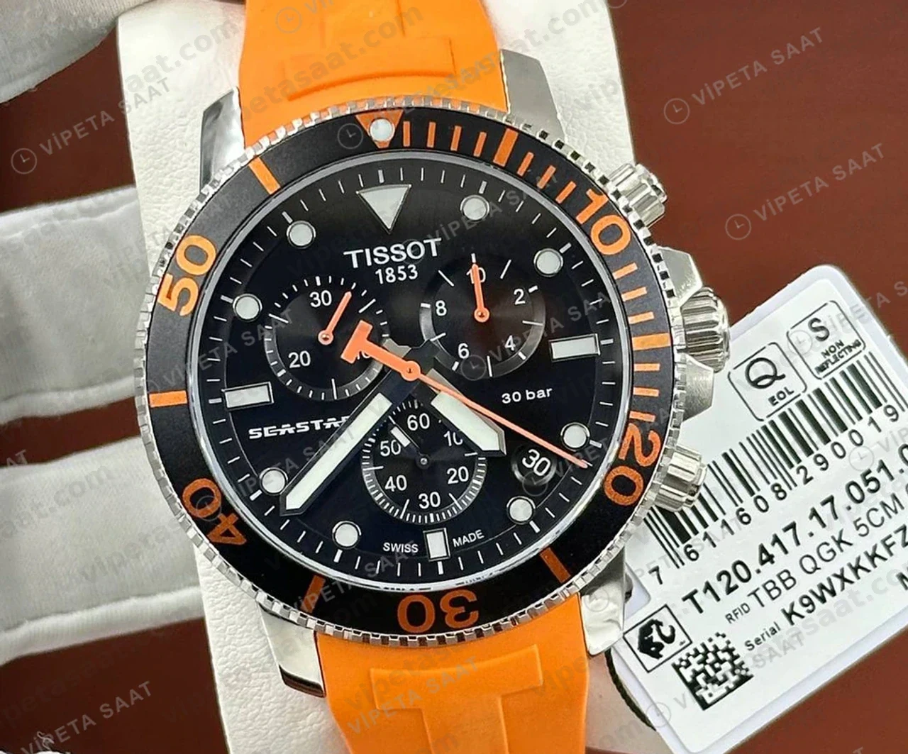 Tissot Seastar Siyah Kronograf Turuncu Kauçuk Eta Saat