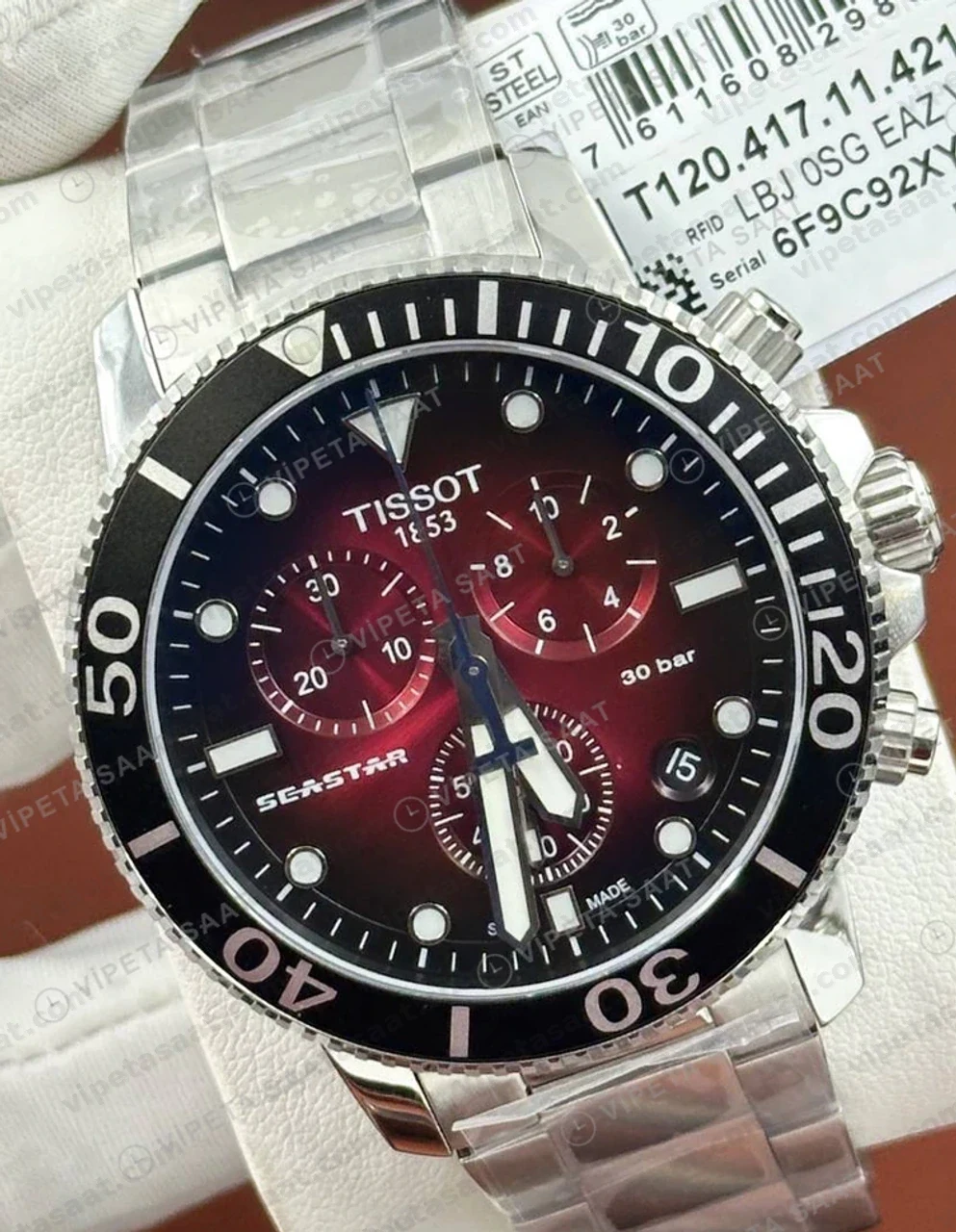 Tissot Seastar Yeşil Kronograf Çelik Bileklik Eta Saat yan profil