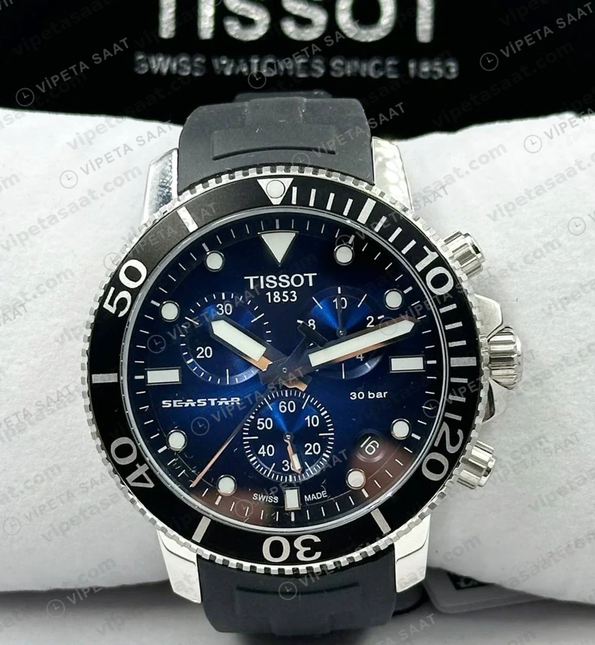 Tissot Seastar Yeşil Kronograf Kauçuk Eta Saat detay görünüm