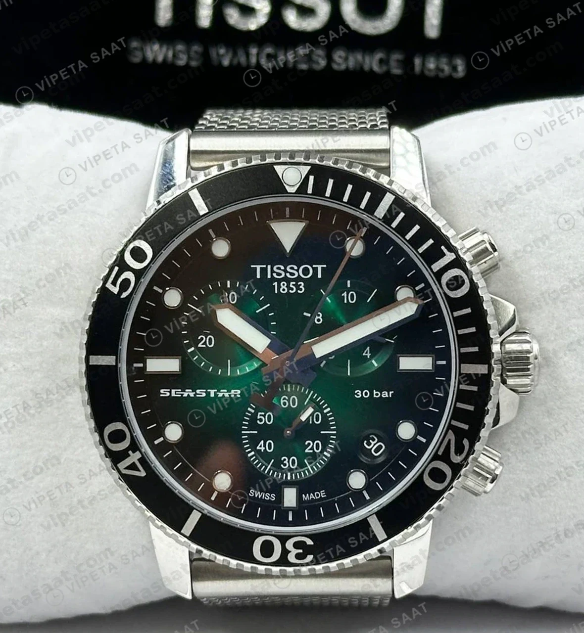Tissot Seastar Yeşil Kronograf Kauçuk Siyah Eta Saat yan profil