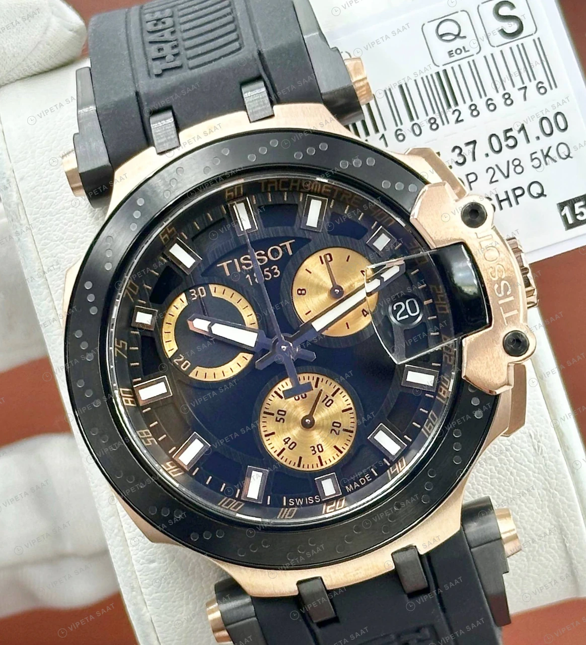 Tissot T-Race Mavi Altın Kronograf Kauçuk Super Clone ETA Saat detay 6