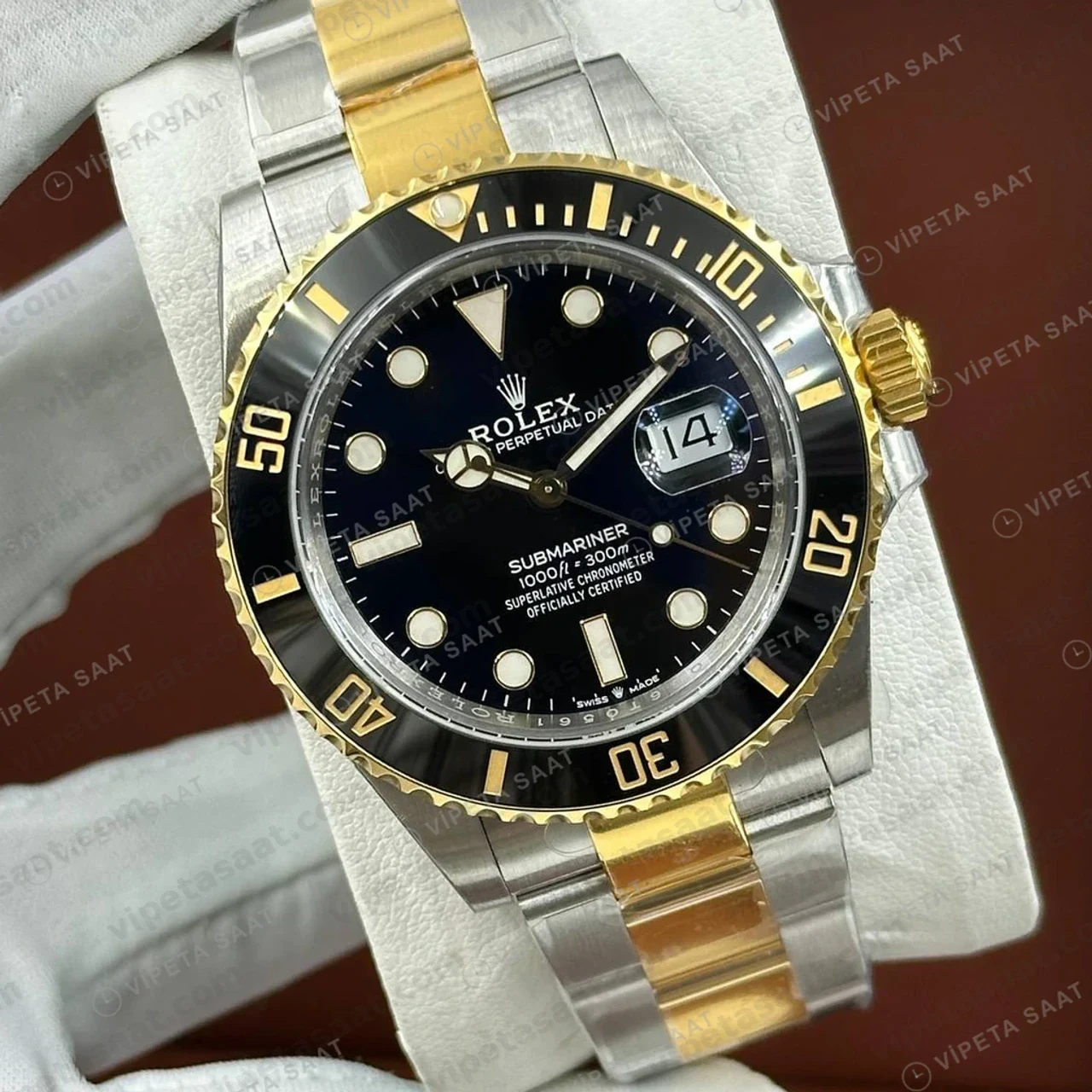 Rolex Submariner Siyah Kadran Sarı Altın İki Renk Prestij Super Clone Eta Saat detay 6