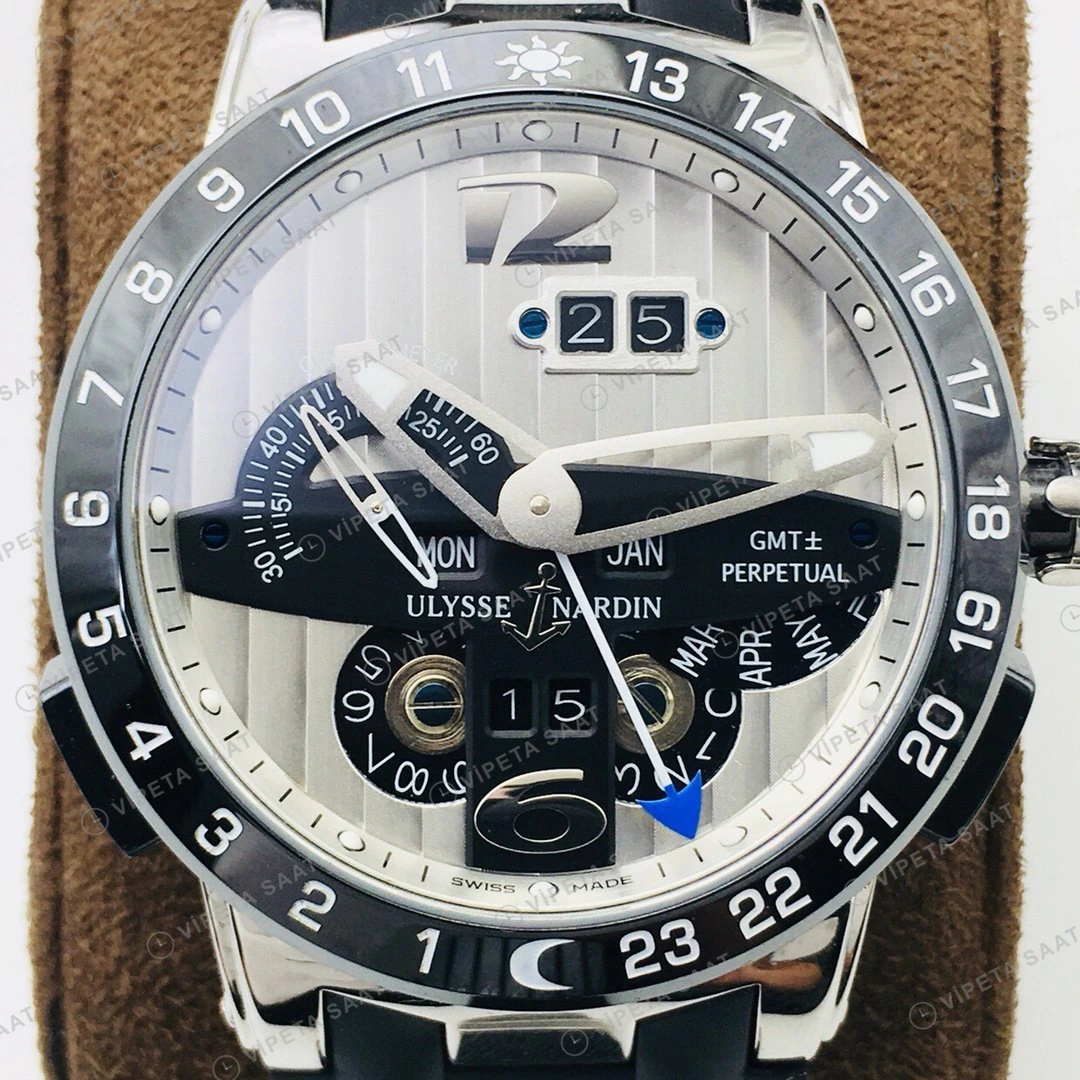 Ulysse Nardin El Toro GMT Perpetual Beyaz Kadran Çelik Super Clone ETA Eta Saat detay 5