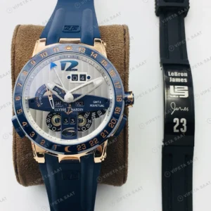 Ulysse Nardin El Toro GMT Perpetual Beyaz Kadran Mavi Bezel Rose Gold Kauçuk 43mm Super Clone ETA Eta Saat detay 6