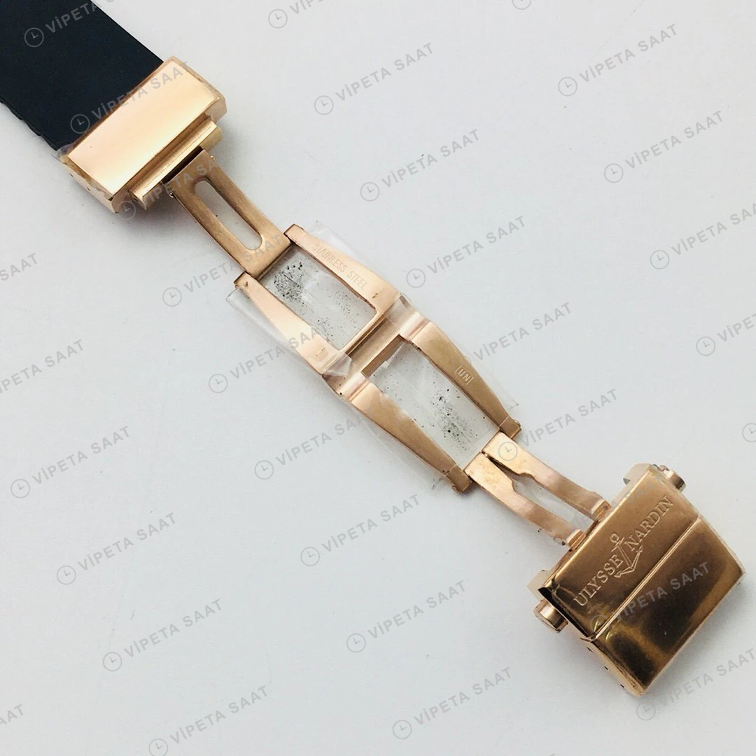 Ulysse Nardin El Toro GMT Perpetual Beyaz Kadran Rose Gold Kauçuk 43mm Super Clone ETA Eta Saat karşıdan görünüm