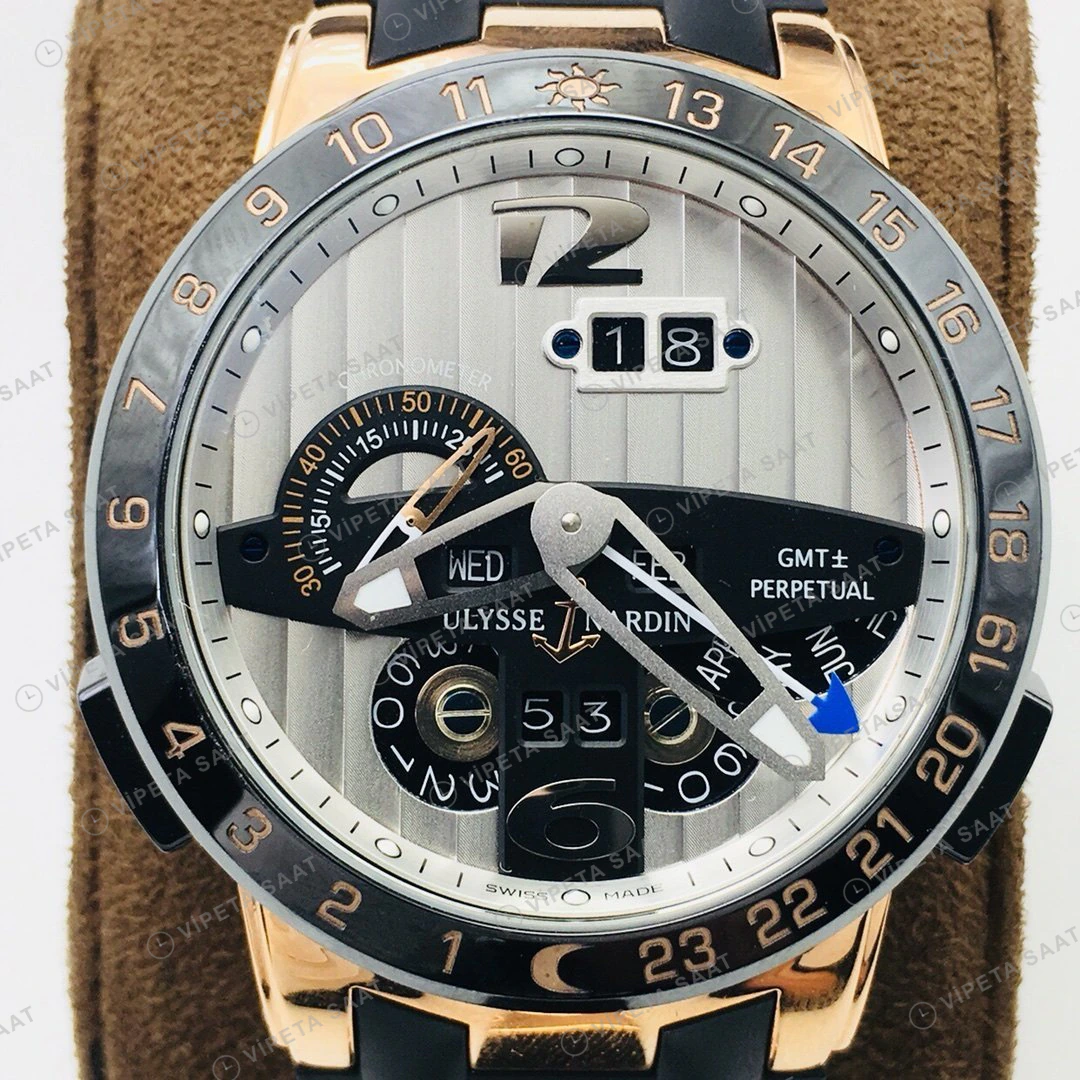 Ulysse Nardin El Toro GMT Perpetual Beyaz Kadran Rose Gold Kauçuk 43mm Super Clone ETA Eta Saat detay 5