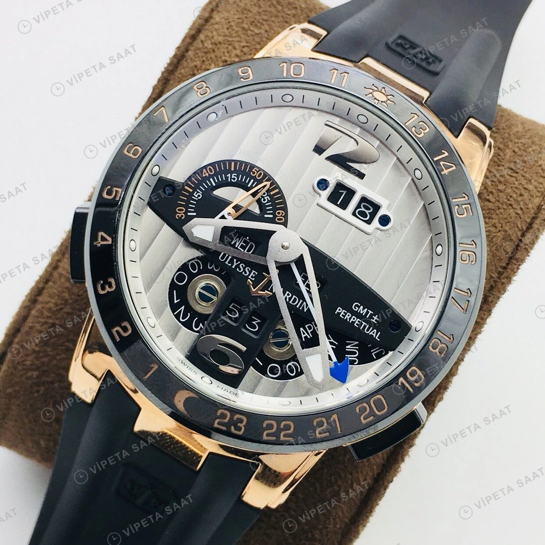 Ulysse Nardin El Toro GMT Perpetual Beyaz Kadran Rose Gold Kauçuk 43mm Super Clone ETA Eta Saat detay 6