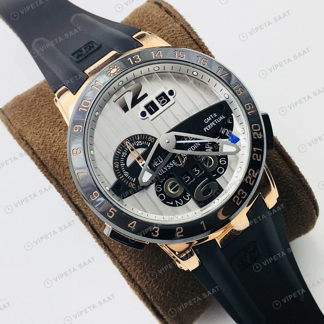 Ulysse Nardin El Toro GMT Perpetual Beyaz Kadran Rose Gold Kauçuk 43mm Super Clone ETA Eta Saat detay 8