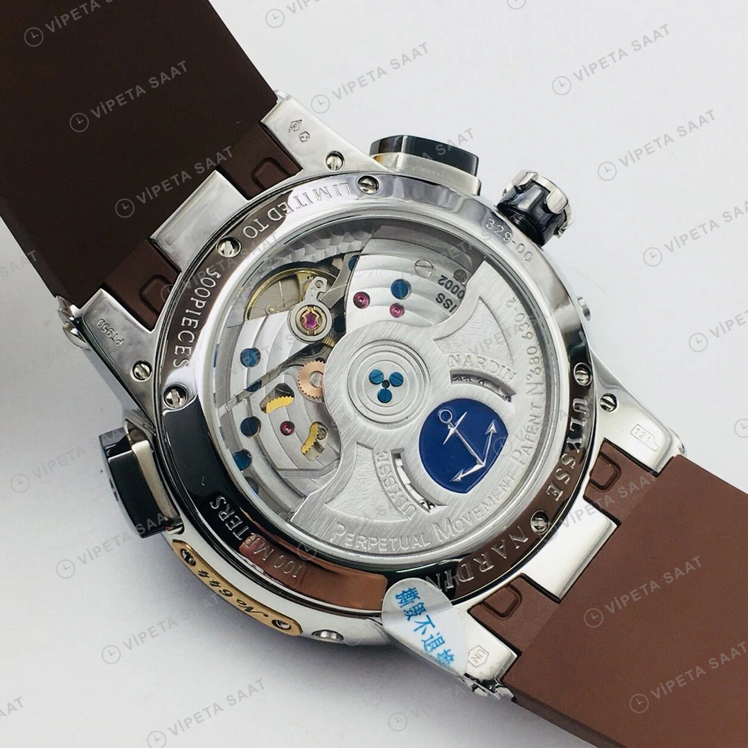Ulysse Nardin El Toro GMT Perpetual Kahve Kadran Çelik Kauçuk 43mm Super Clone ETA Eta Saat detay 8