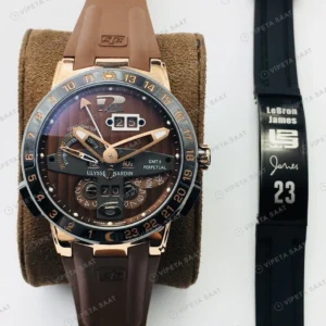 Ulysse Nardin El Toro GMT Perpetual Kahve Kadran Rose Gold Kauçuk 43mm Super Clone ETA Eta Saat detay 6