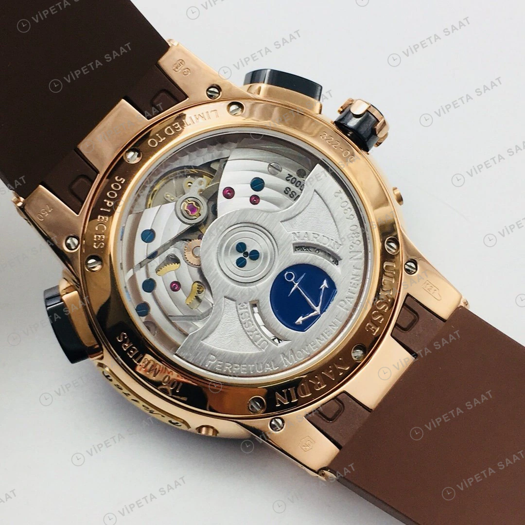 Ulysse Nardin El Toro GMT Perpetual Kahve Kadran Rose Gold Kauçuk 43mm Super Clone ETA Eta Saat detay 9
