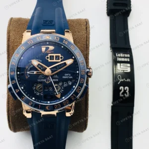 Ulysse Nardin El Toro GMT Perpetual Mavi Kadran Rose Gold Kauçuk 43mm Super Clone ETA Eta Saat detay 8