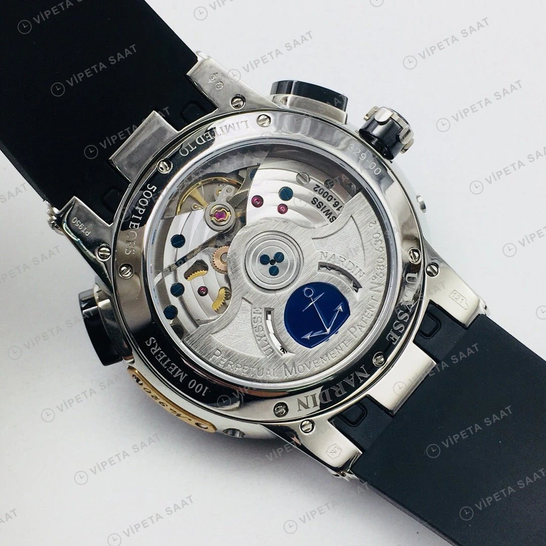 Ulysse Nardin El Toro GMT Perpetual Siyah Kadran Çelik Super Clone ETA Eta Saat detay 6
