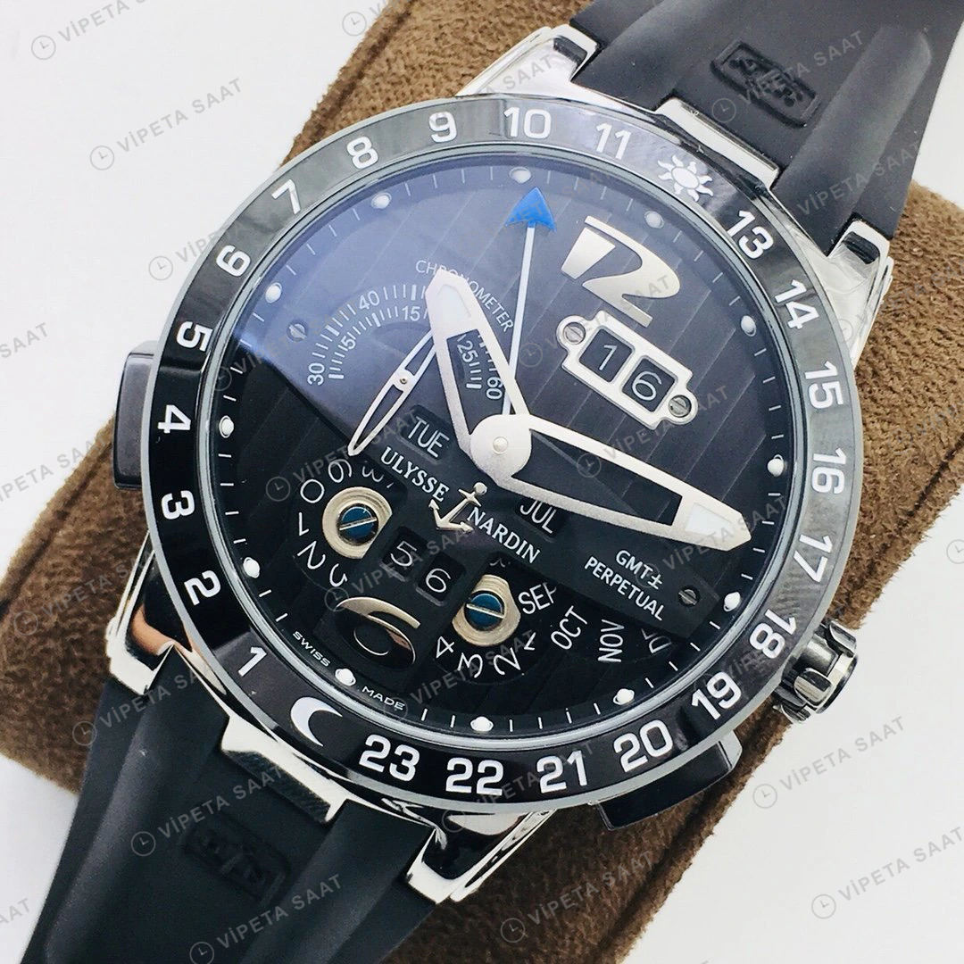 Ulysse Nardin El Toro GMT Perpetual Siyah Kadran Çelik Super Clone ETA Eta Saat detay 8