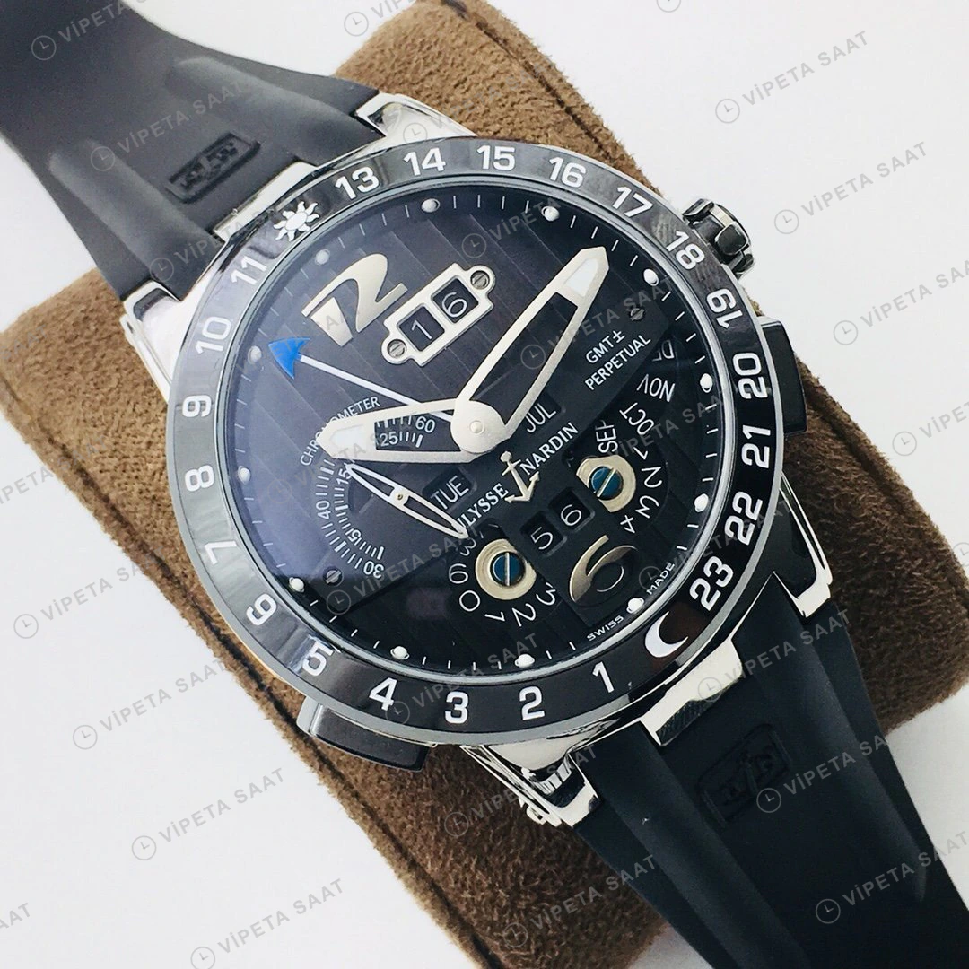 Ulysse Nardin El Toro GMT Perpetual Siyah Kadran Çelik Super Clone ETA Eta Saat detay 9