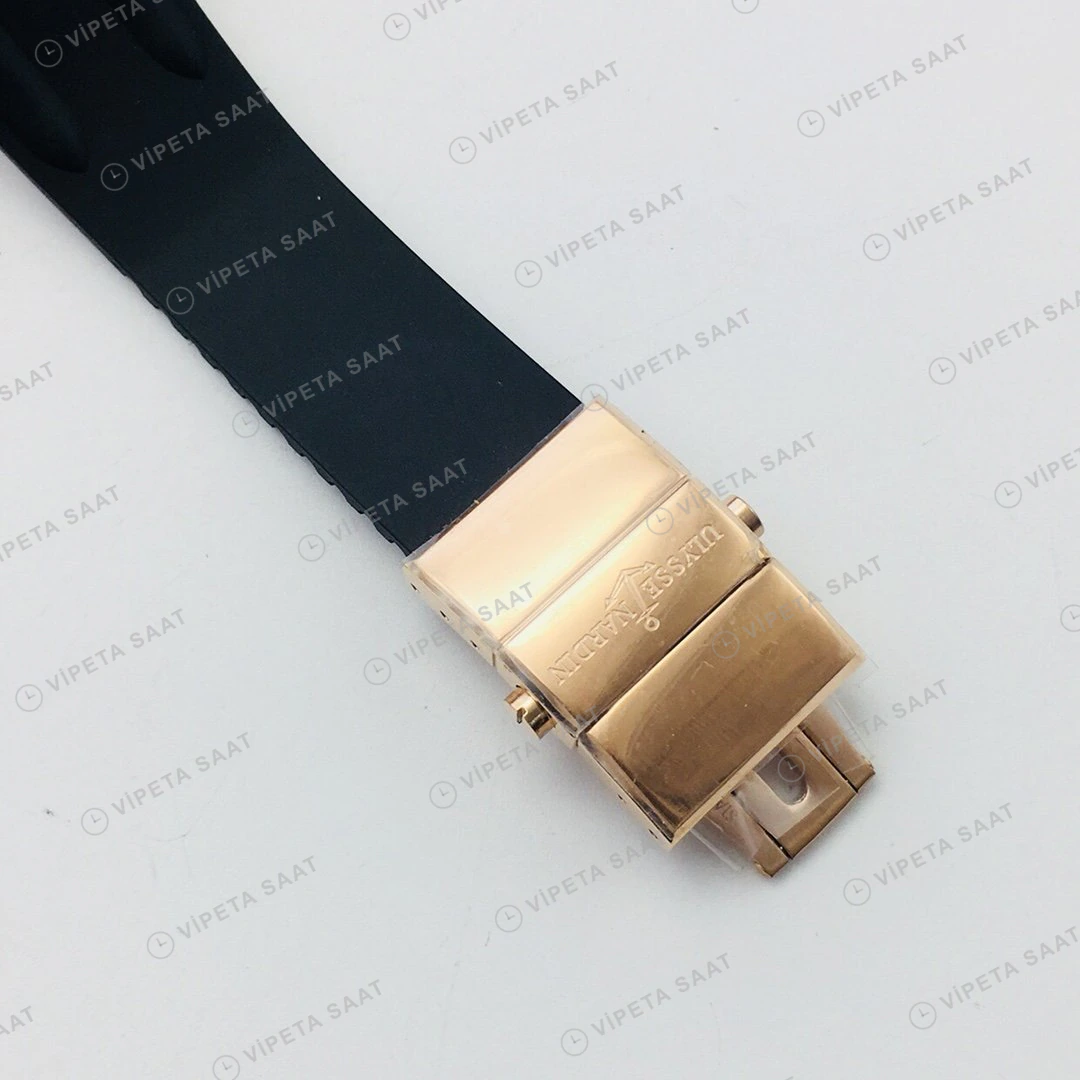 Ulysse Nardin El Toro GMT Perpetual Siyah Kadran Rose Gold Kauçuk 43mm Super Clone ETA Eta Saat detay 4