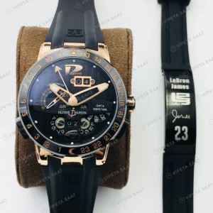 Ulysse Nardin El Toro GMT Perpetual Siyah Kadran Rose Gold Kauçuk 43mm Super Clone ETA Eta Saat detay 7