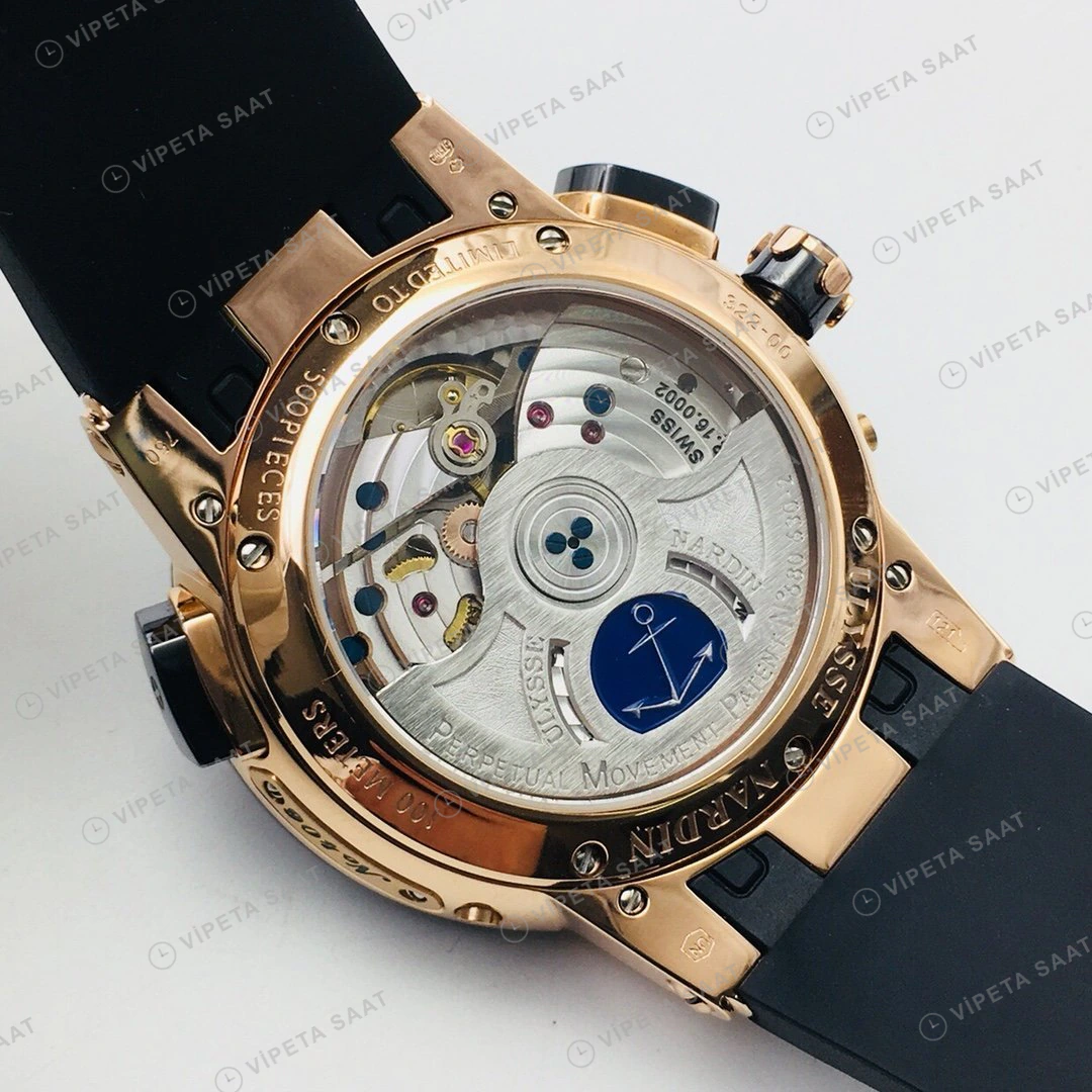 Ulysse Nardin El Toro GMT Perpetual Siyah Kadran Rose Gold Kauçuk 43mm Super Clone ETA Eta Saat detay 8
