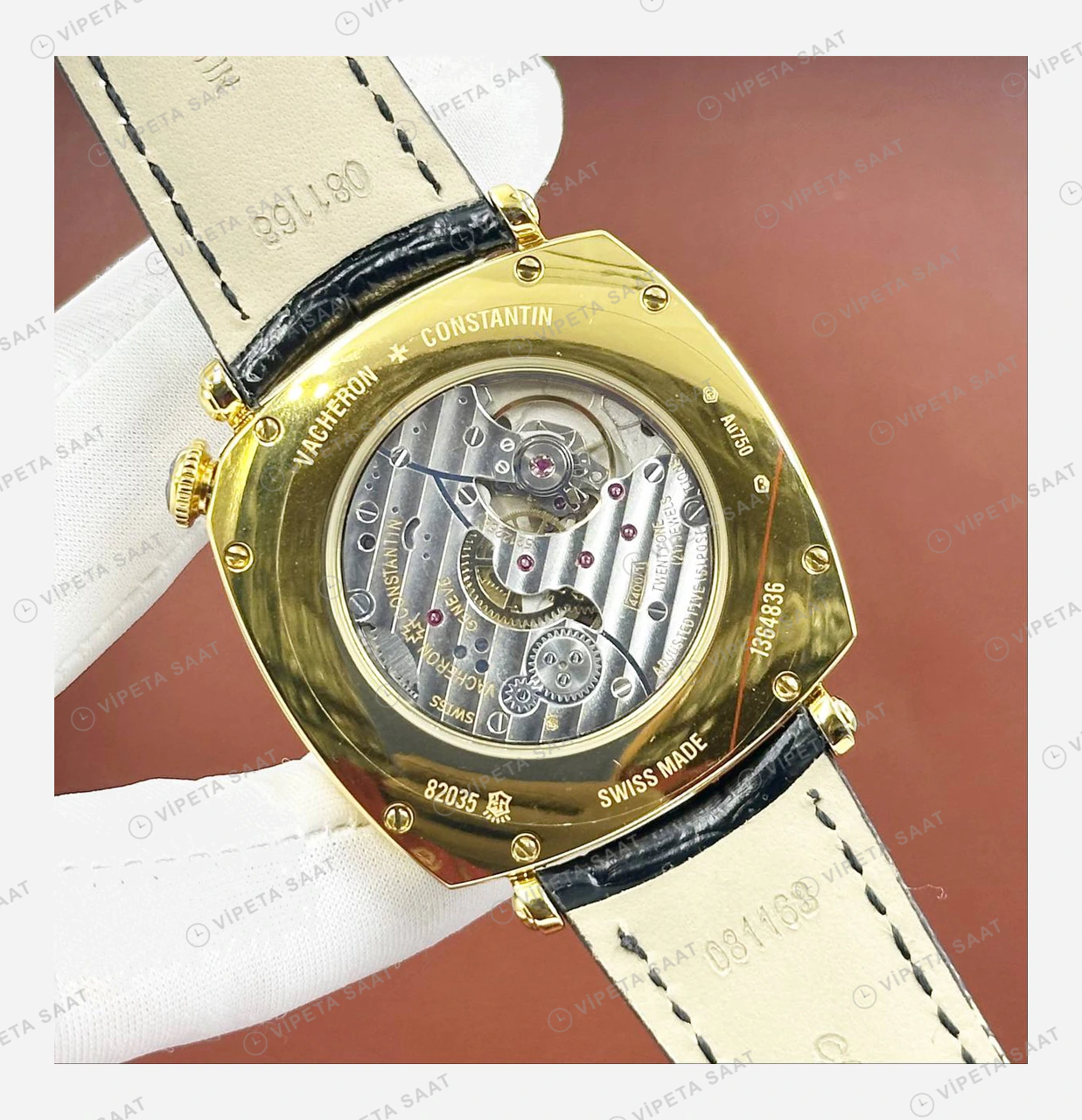 Vacheron Constantin 40 mm Historiques American 1921 Altın Beyaz Kadran Deri Super Clone ETA Eta Saat detay 6