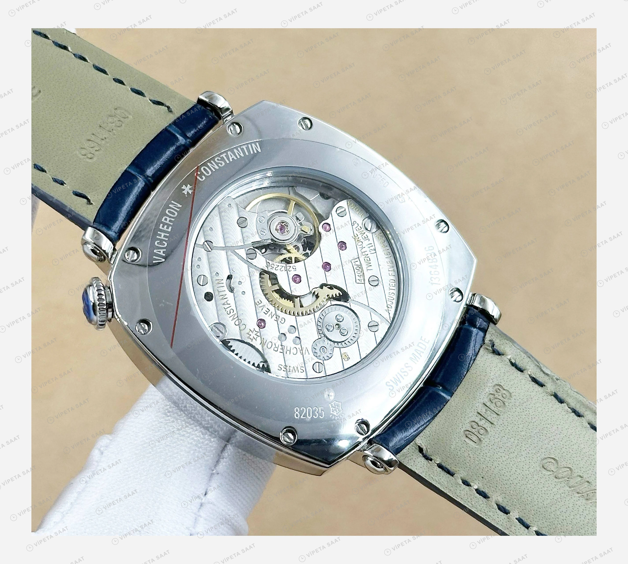 Vacheron Constantin 40 mm Historiques American 1921 Beyaz Kadran Deri Gece Super Clone ETA Eta Saat karşıdan görünüm