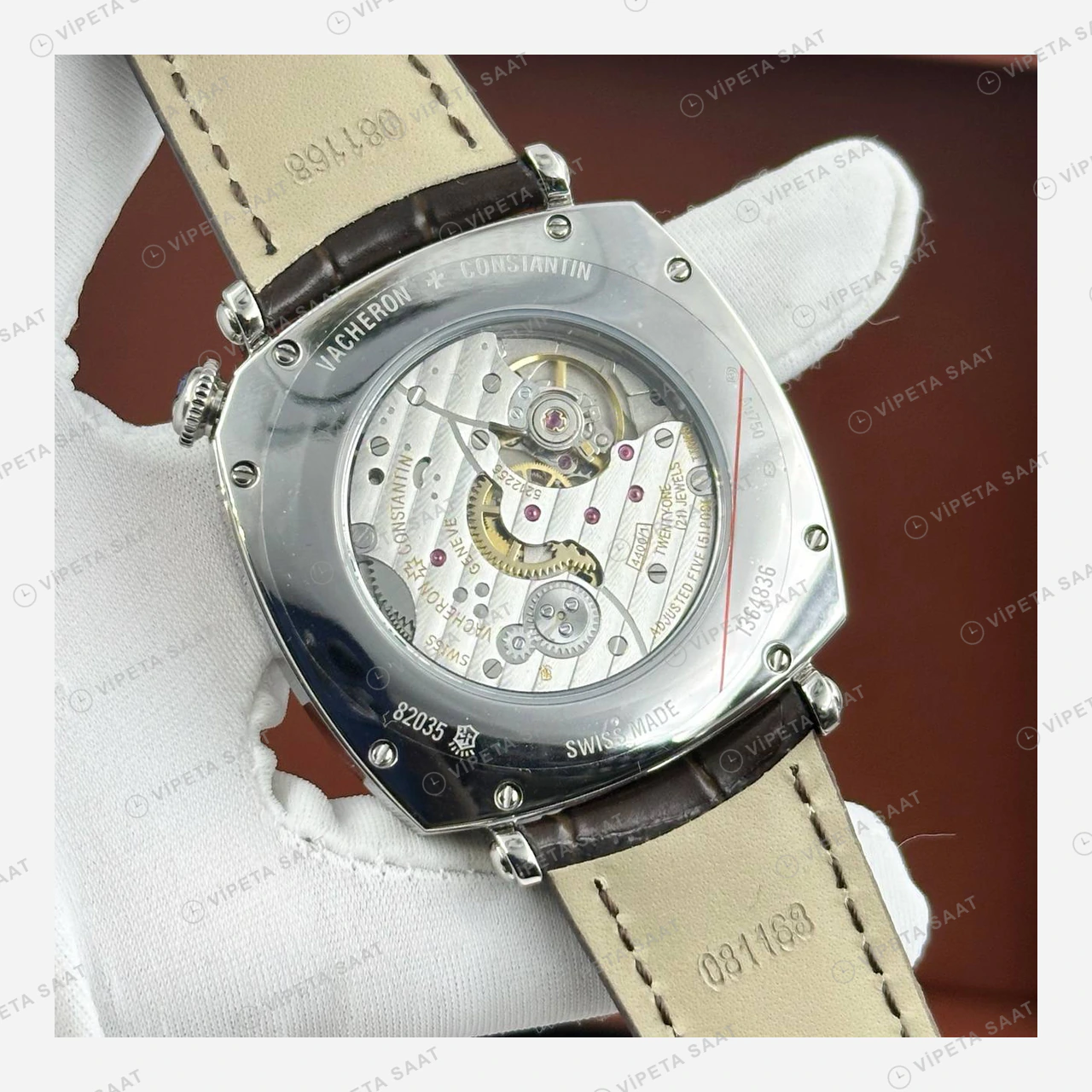 Vacheron Constantin 40 mm Historiques American 1921 Beyaz Kadran Deri Super Clone ETA Eta Saat detay 6