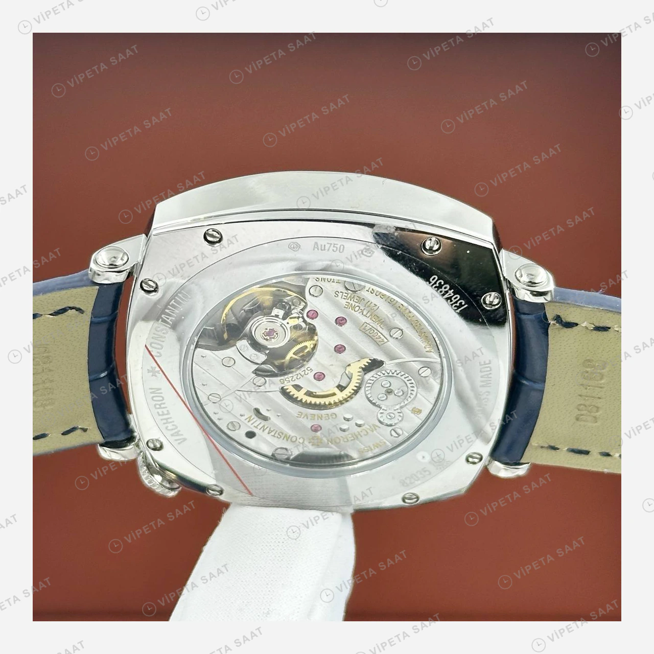 Vacheron Constantin 40 mm Historiques American 1921 Beyaz Kadran Mavi Akrep Deri Super Clone ETA Eta Saat detay 3