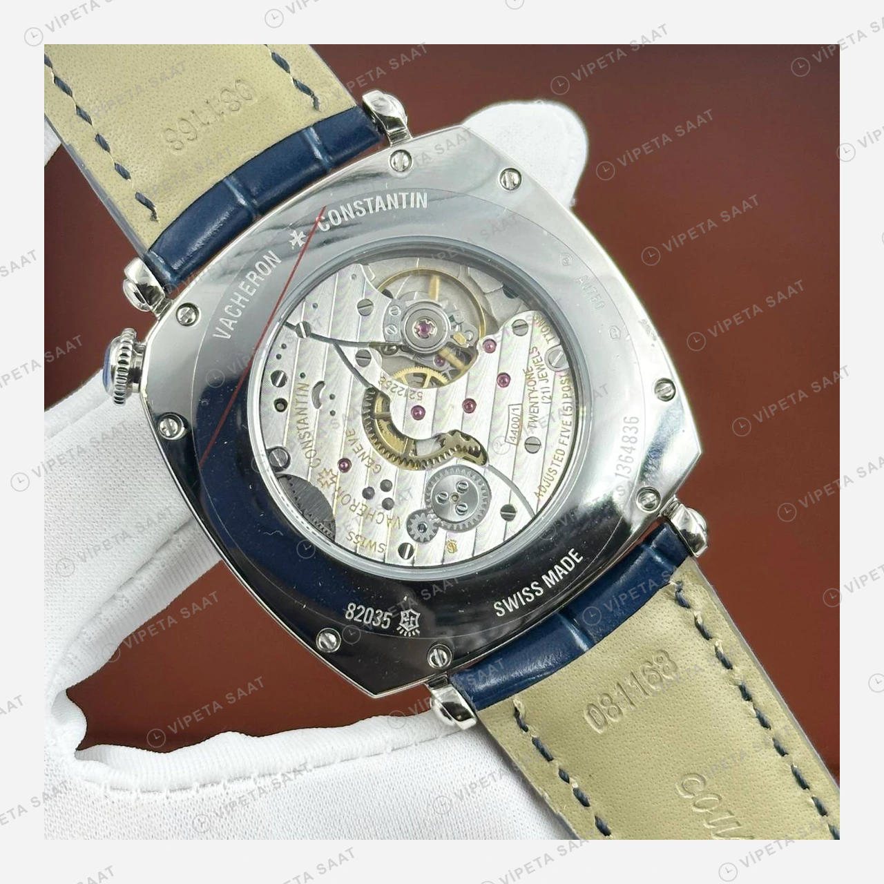 Vacheron Constantin 40 mm Historiques American 1921 Beyaz Kadran Mavi Akrep Deri Super Clone ETA Eta Saat detay 6