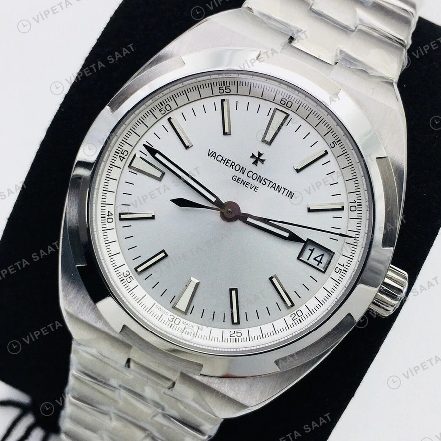 Vacheron Constantin Overseas Celik Kasa Gumus Kadran Celik Kordon Super Clone Eta Eta Saat detay 8