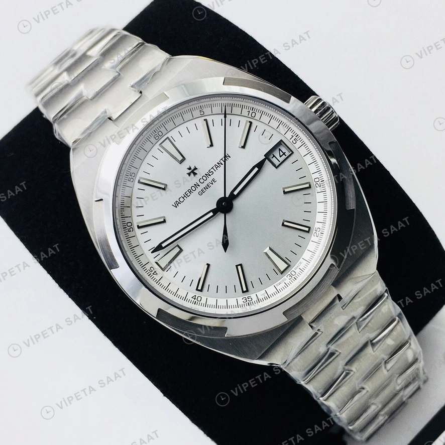 Vacheron Constantin Overseas Celik Kasa Gumus Kadran Celik Kordon Super Clone Eta Eta Saat detay 9