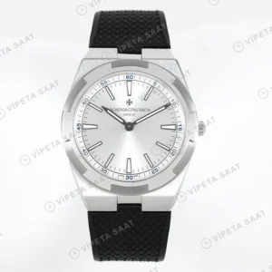 Vacheron Constantin Overseas Gumus Kadran Siyah Kaucuk Kordon Super Clone Eta Eta Saat karşıdan görünüm
