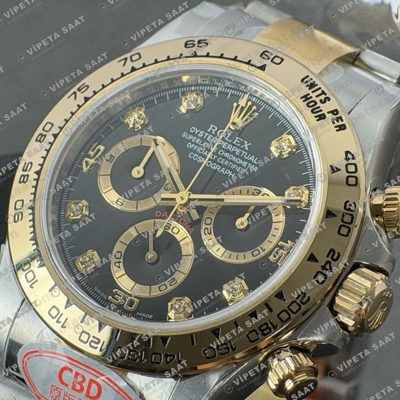 Rolex Daytona 116503 Rolesor Black Diamond Dial 4130 ETA saat Super Clone Eta Saat detay 5