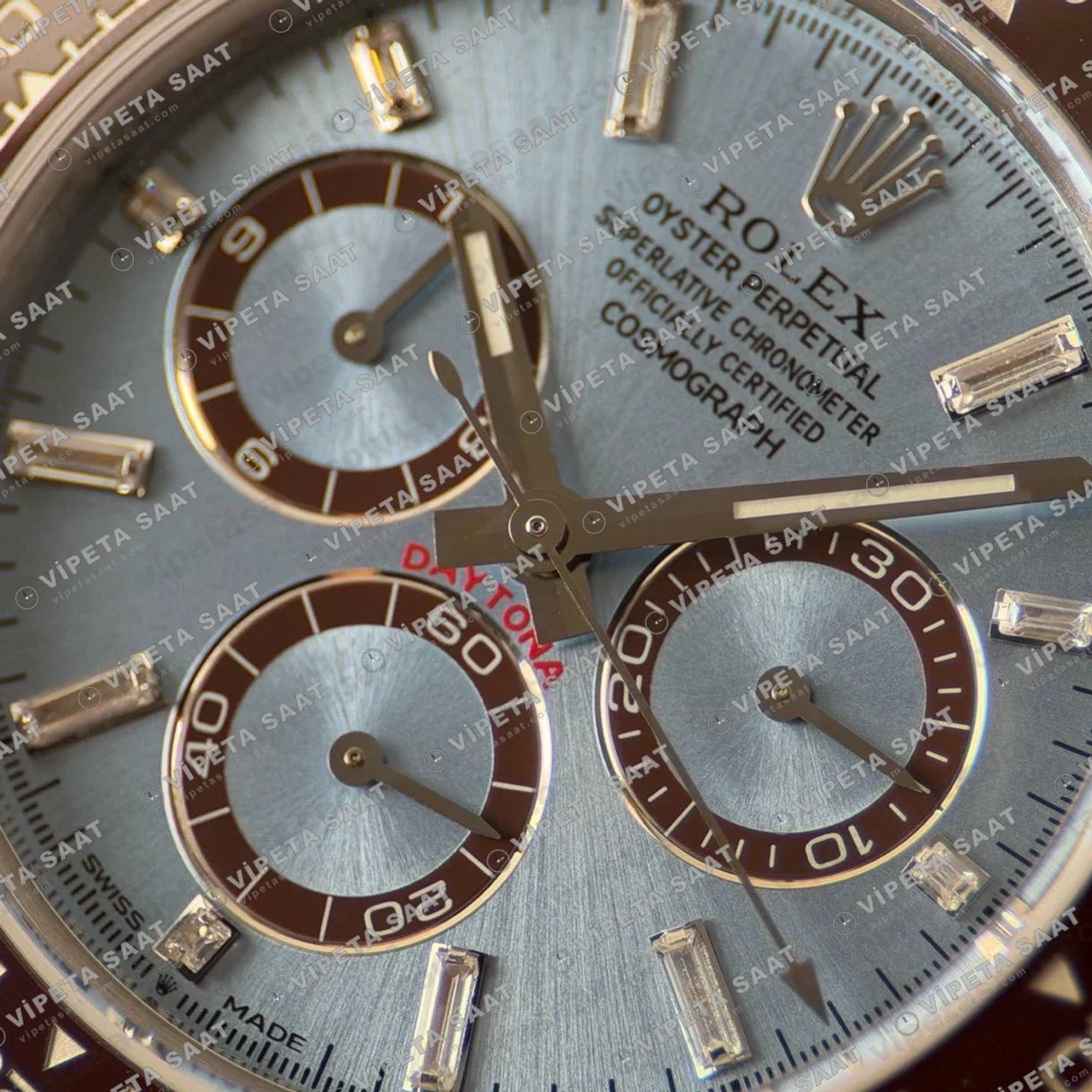 Rolex Daytona 126506 Platinum Ice Blue Diamond Dial 4131 ETA saat Super Clone Eta Saat karşıdan görünüm