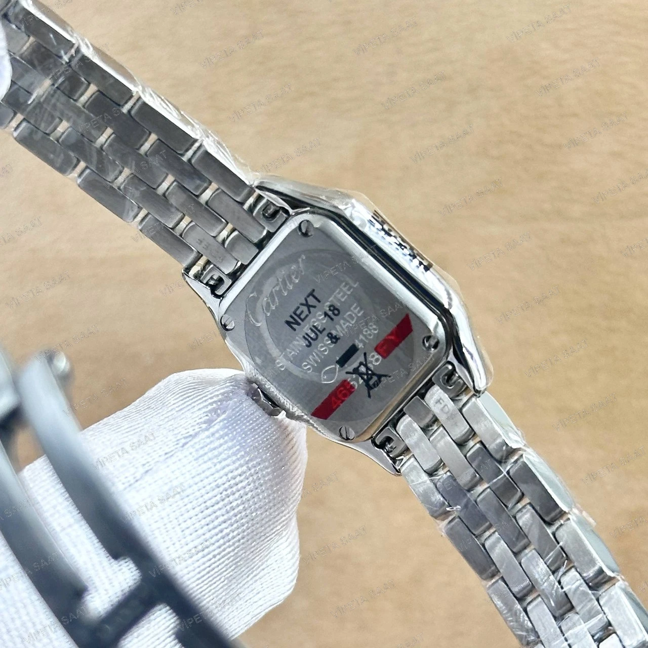 Cartier Panthère de Cartier WSPN0006 22 MM Beyaz Roma Rakamlı Kadran Çelik Bilezik Bayan Super Clone ETA Saat - Görsel 5