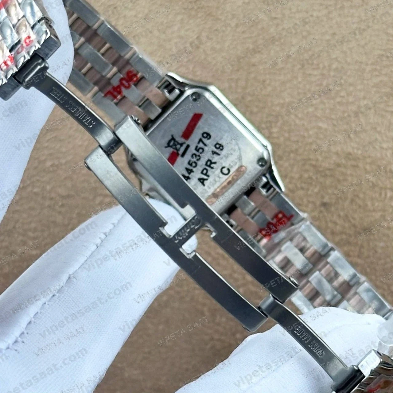 Cartier Panthere Düz Bezel Beyaz Roma Rakamlı Kadran Two Tone Rose Gold Çelik Bilezik Bayan Super Clone ETA Saat - Görsel 6
