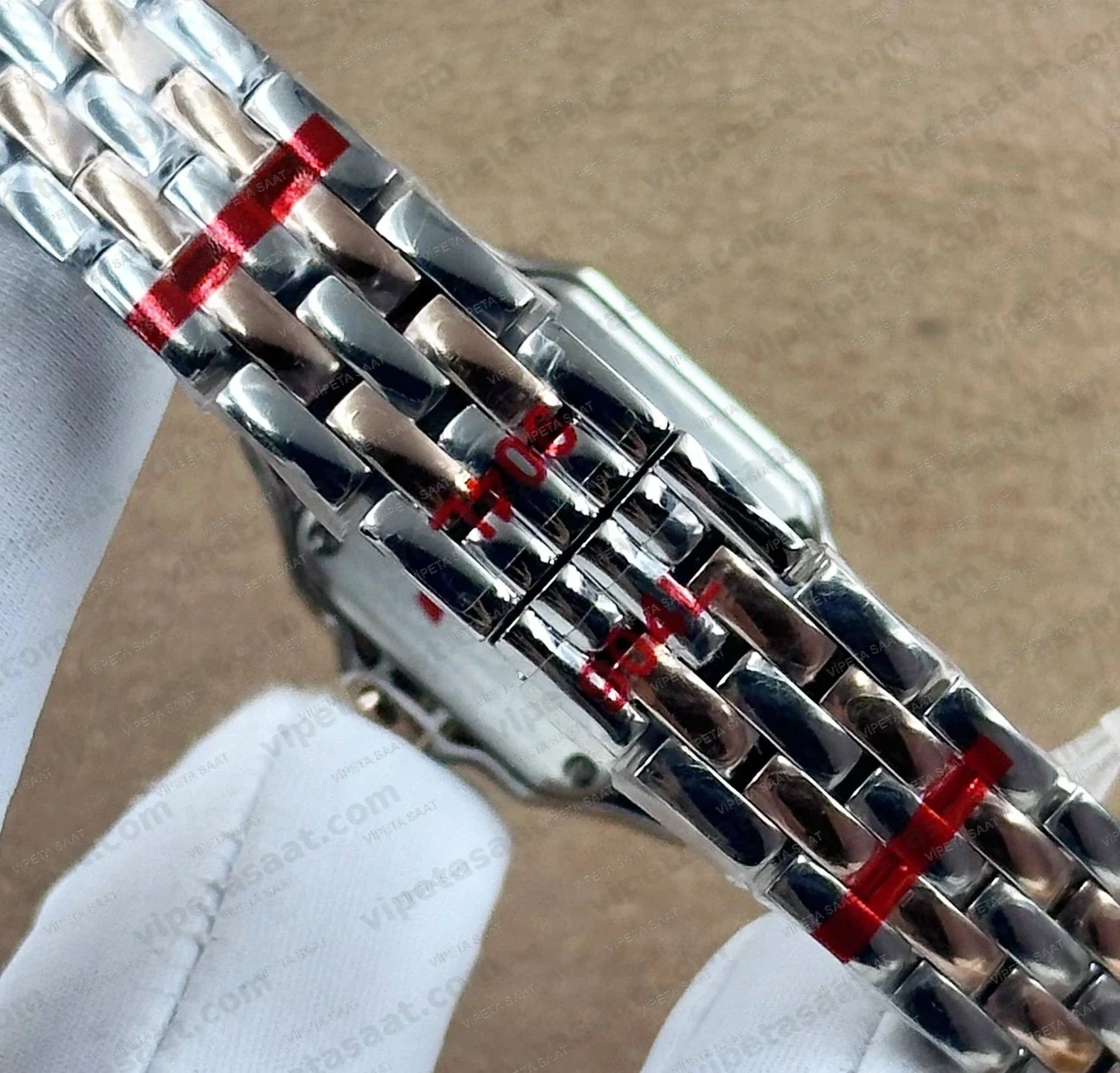 Cartier Panthere Düz Bezel Beyaz Roma Rakamlı Kadran Two Tone Rose Gold Çelik Bilezik Bayan Super Clone ETA Saat - Görsel 7