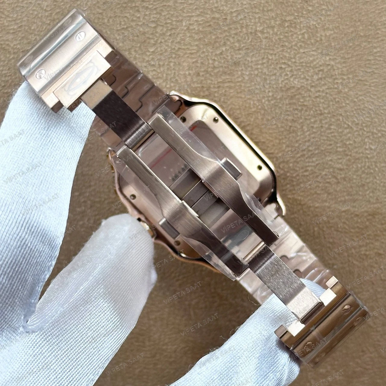 Cartier Santos de Cartier Large WGSA0019 39.8 MM 18K Rose Gold Kasa Beyaz Roma Rakamlı Kadran Rose Gold Bilezik Super Clone ETA Saat - Görsel 6