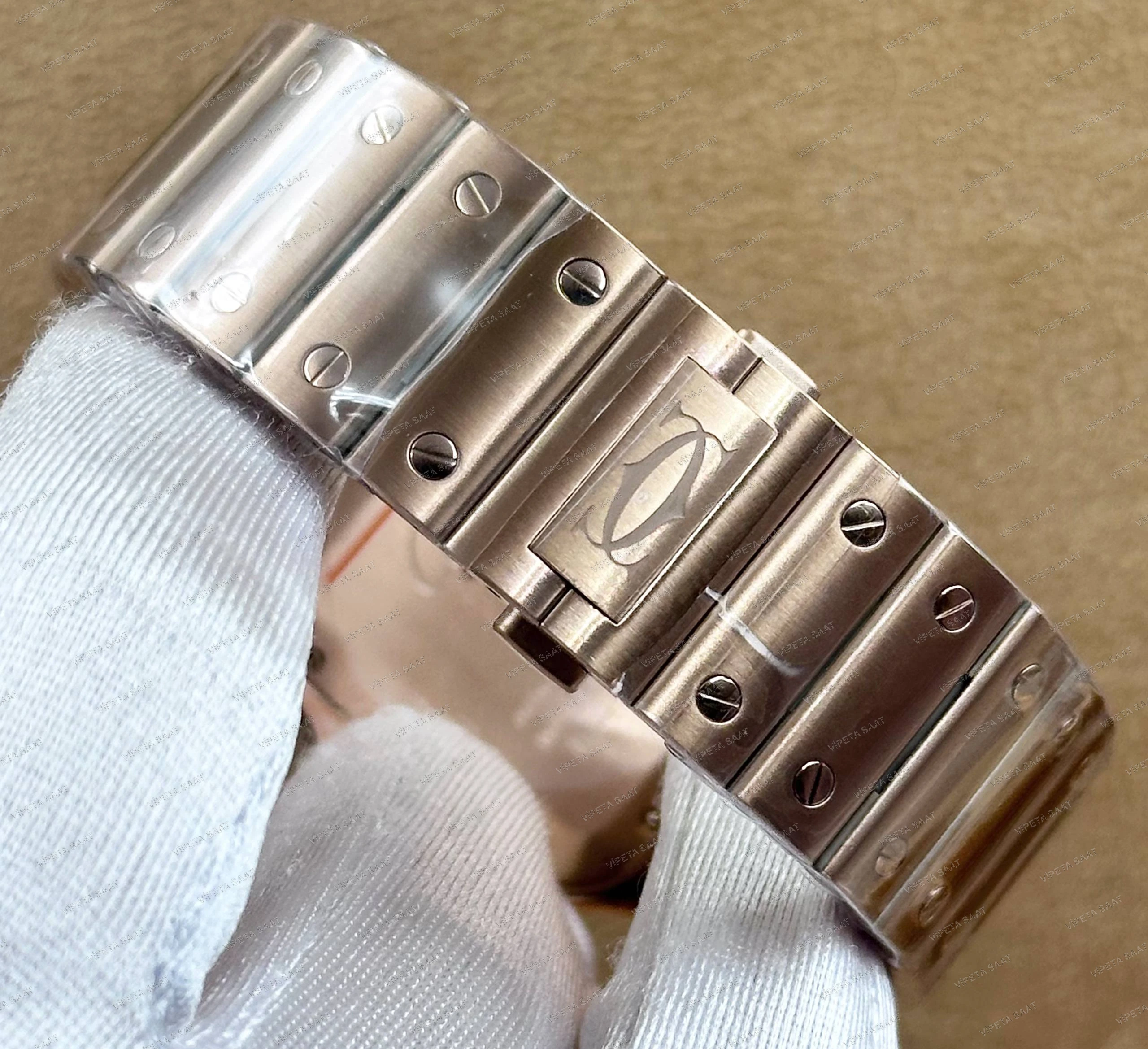 Cartier Santos de Cartier Large WGSA0019 39.8 MM 18K Rose Gold Kasa Beyaz Roma Rakamlı Kadran Rose Gold Bilezik Super Clone ETA Saat - Görsel 7