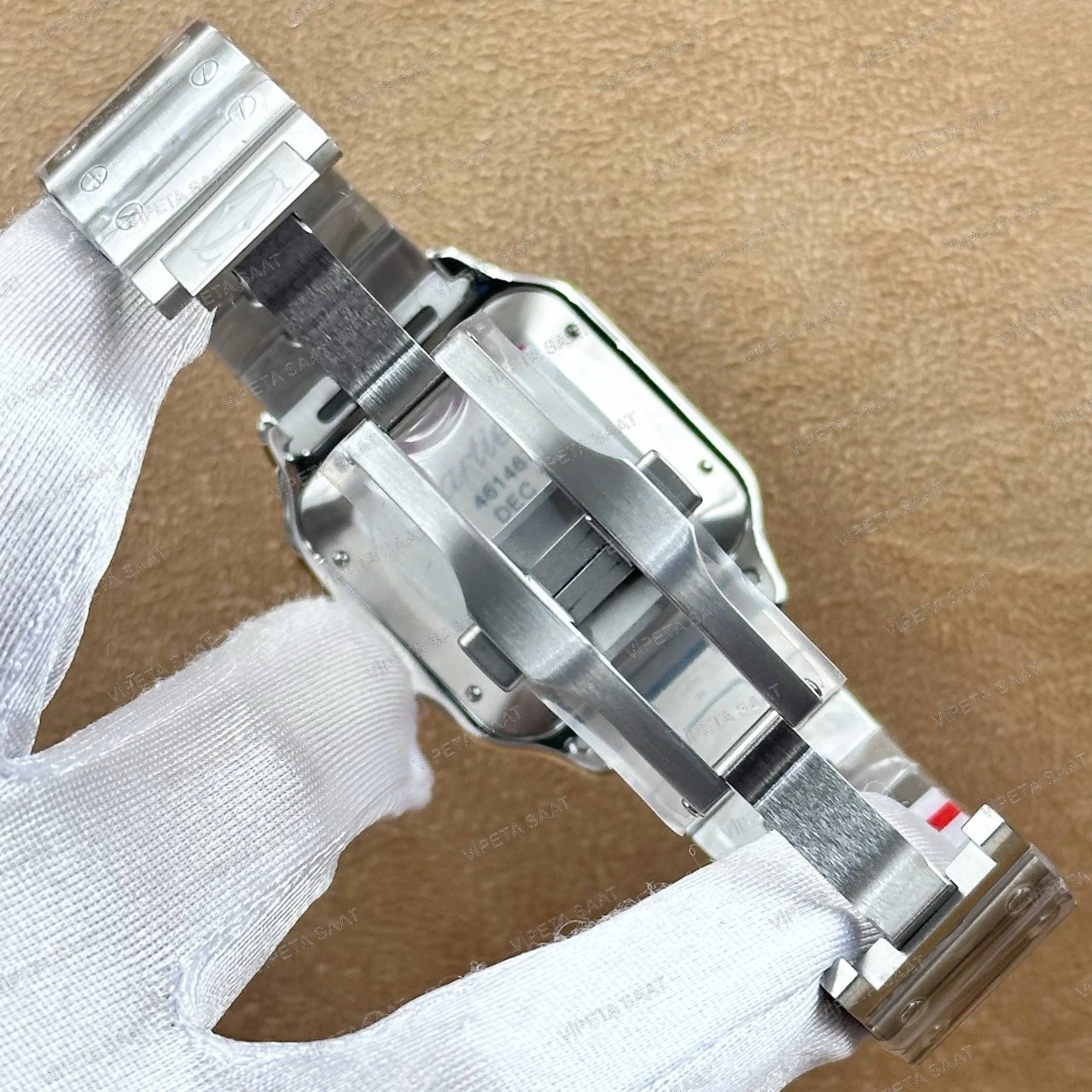 Cartier Santos de Cartier Large WSSA0018 39.8 MM Beyaz Roma Rakamlı Kadran Çelik Bilezik ve Deri Kordon Setli Super Clone ETA Saat - Görsel 6