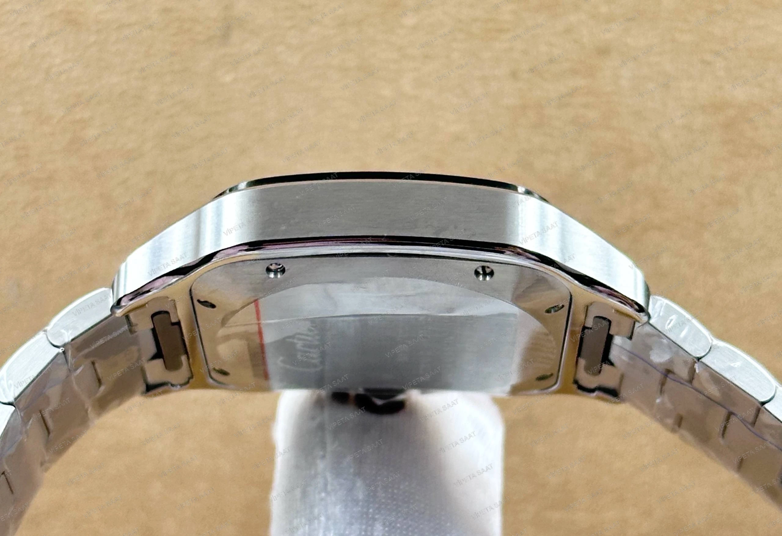 Cartier Santos de Cartier Large WSSA0037 39.8 MM Siyah ADLC Bezel Antrasit Gri Kadran Çelik Bilezik Super Clone ETA Saat Detay Görsel 3
