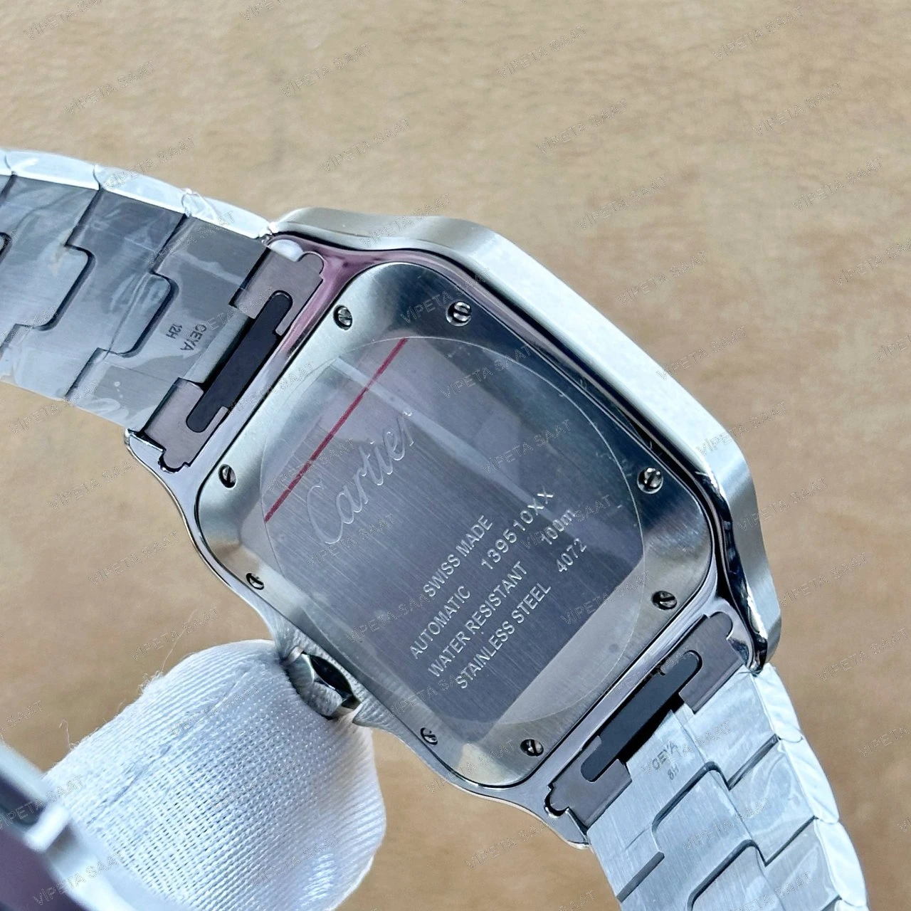 Cartier Santos de Cartier Large WSSA0037 39.8 MM Siyah ADLC Bezel Antrasit Gri Kadran Çelik Bilezik Super Clone ETA Saat Detay Görsel 4