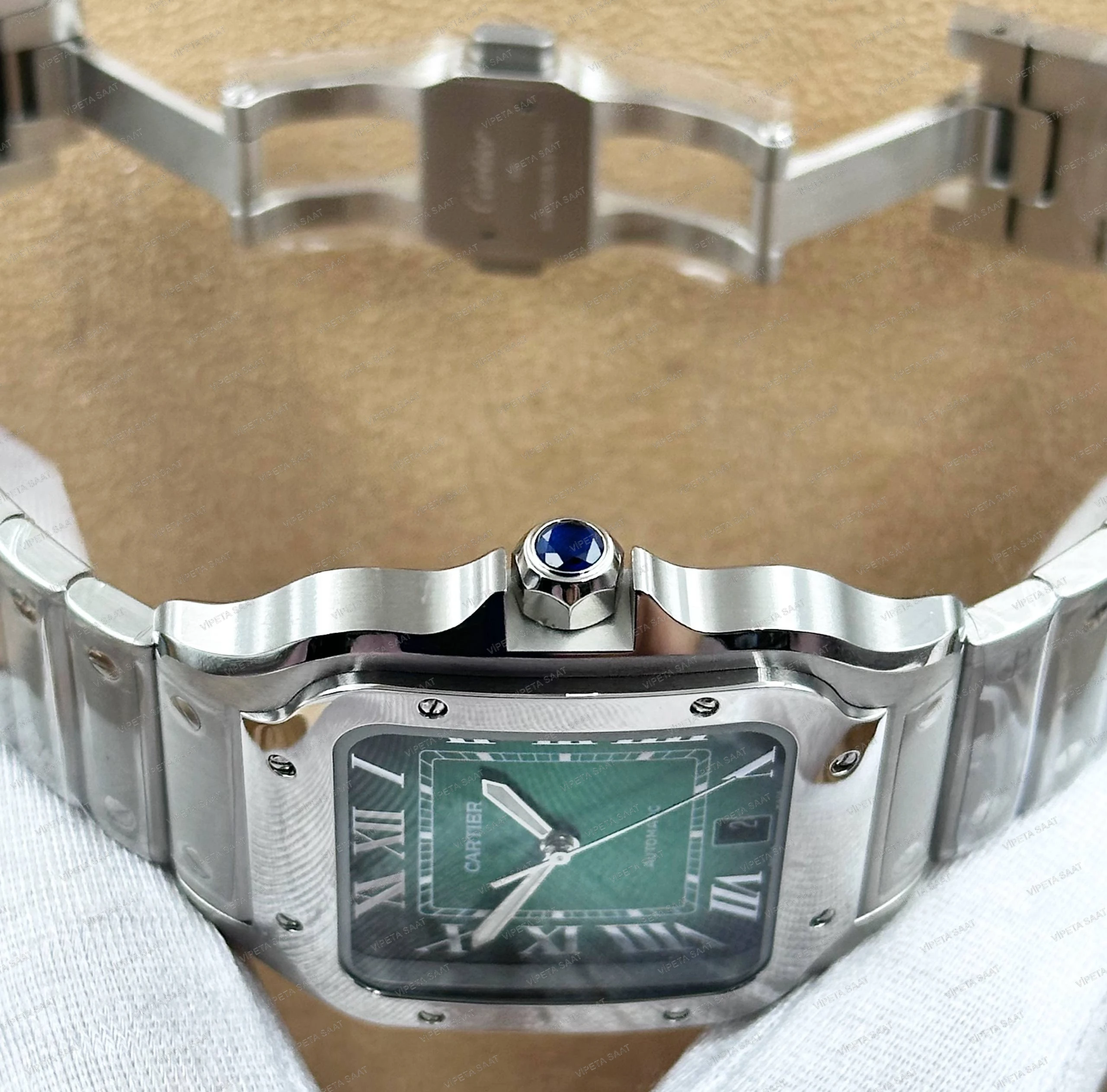 Cartier Santos de Cartier Large WSSA0062 39.8 MM Zümrüt Yeşil Kadran Çelik Bilezik Super Clone ETA Saat - Görsel 3
