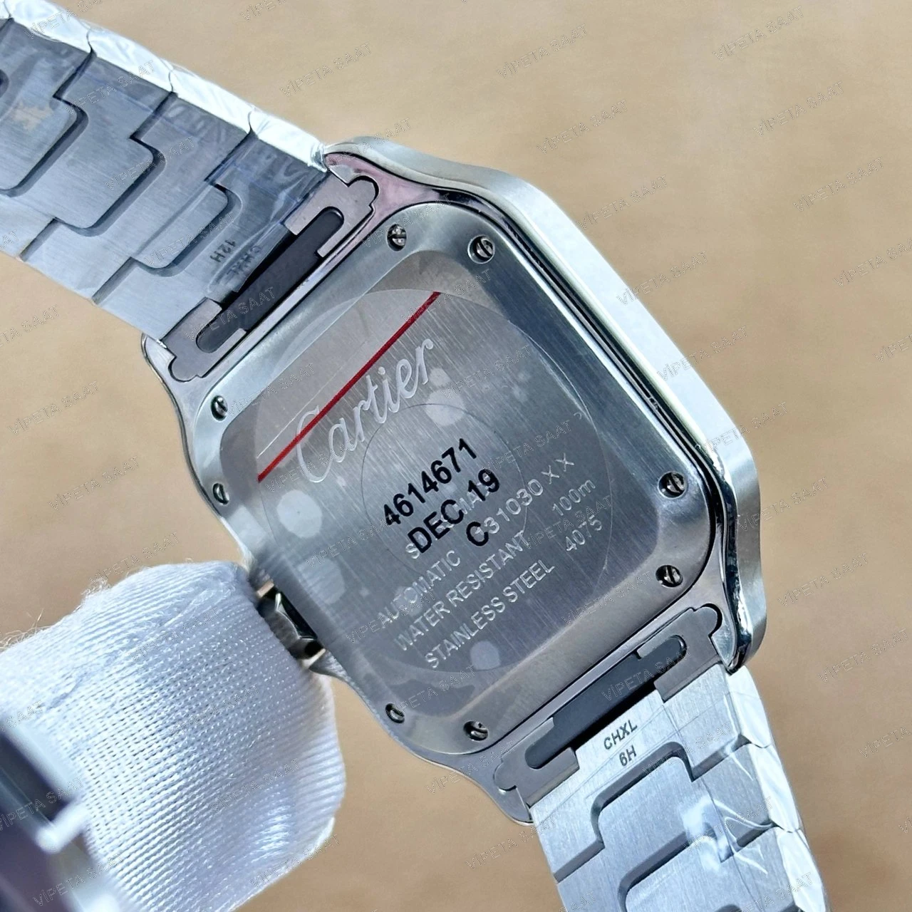 Cartier Santos de Cartier Medium WSSA0063 35.1 MM Lacivert Mavi Kadran Çelik Bilezik Super Clone ETA Saat Detay Görsel 4