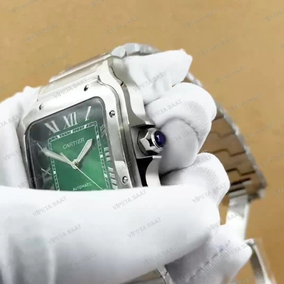 Cartier Santos de Cartier WSSA0061 40 MM Zümrüt Yeşil Kadran Çelik Bilezik Super Clone ETA Saat Detay Görsel 3
