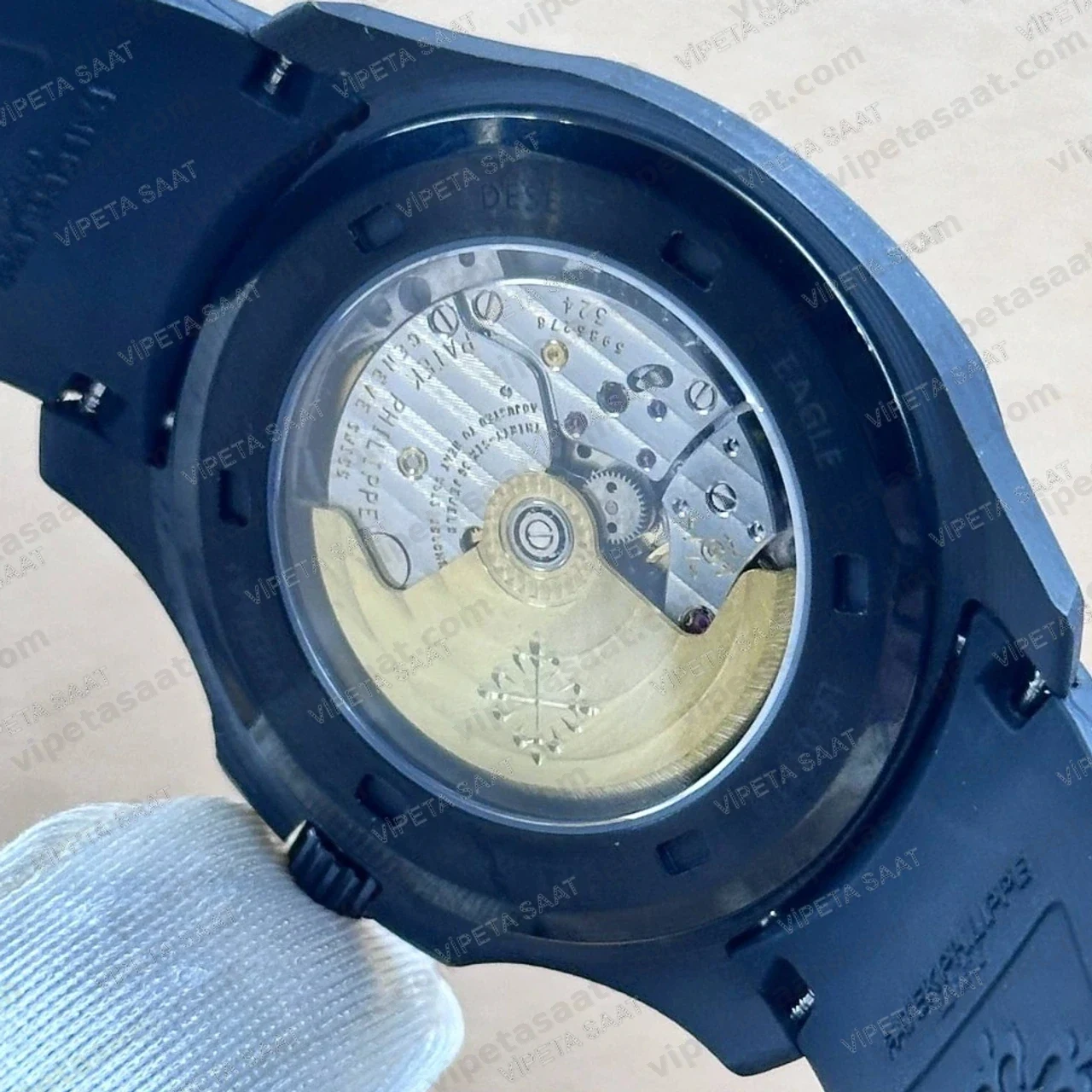 Patek Philippe Aquanaut 5167 41 mm Karbon Kasa Lacivert Siyah Kadran Siyah Kauçuk Super Clone ETA Saat Detay Görsel 4