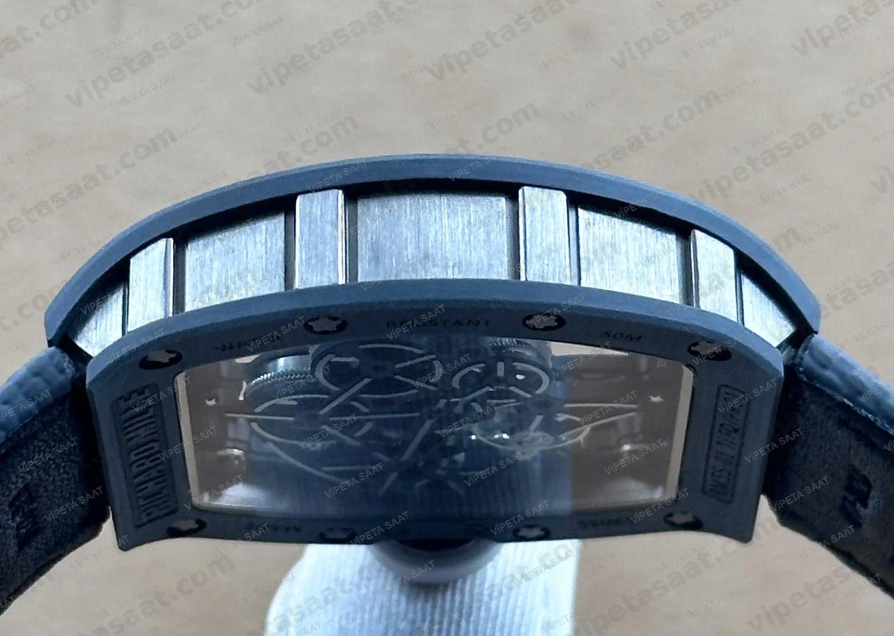 Richard Mille RM 35-02 50 mm Rafael Nadal Siyah Karbon TPT İskelet Kadran Siyah Kordon Super Clone ETA Saat Detay Görsel 3