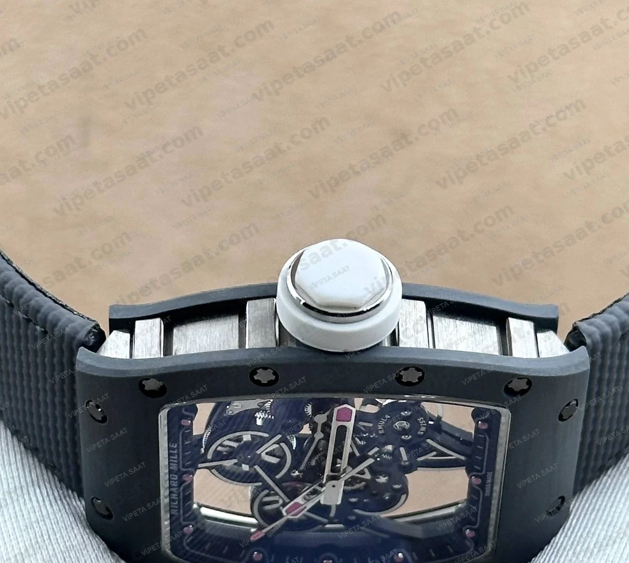 Richard Mille RM 35-02 50 mm Rafael Nadal Siyah Karbon TPT İskelet Kadran Siyah Kordon Super Clone ETA Saat Detay Görsel 2