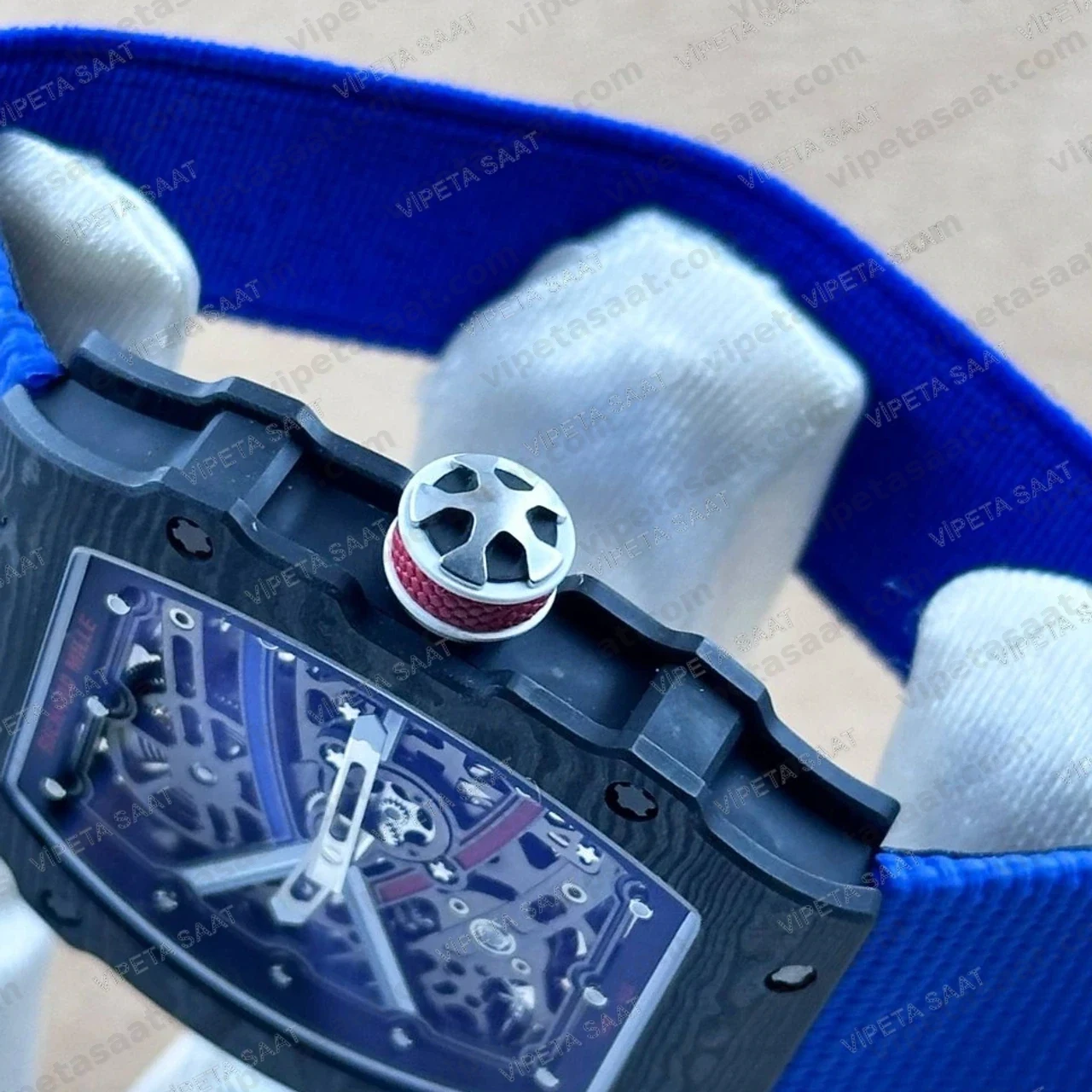 Richard Mille RM 67-02 47 mm Siyah Karbon TPT İskelet Kadran Mavi Kordon Super Clone ETA Saat - Görsel 3