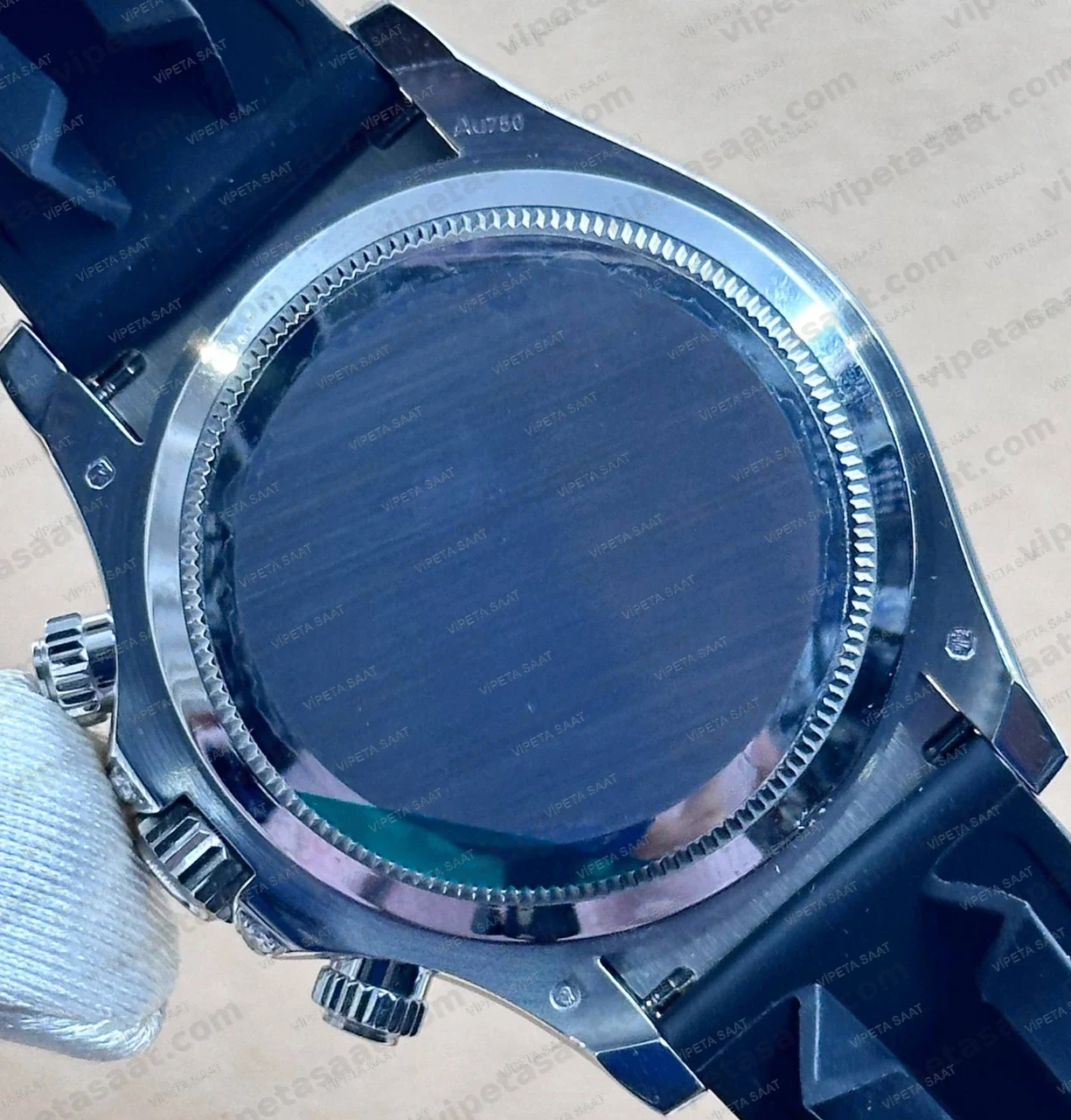 Rolex Daytona 116589TBR Beyaz Altın Baget Pırlanta Bezel Gümüş Siyah Alt Kadran Oysterflex Super Clone Eta Saat Detay Görsel 4