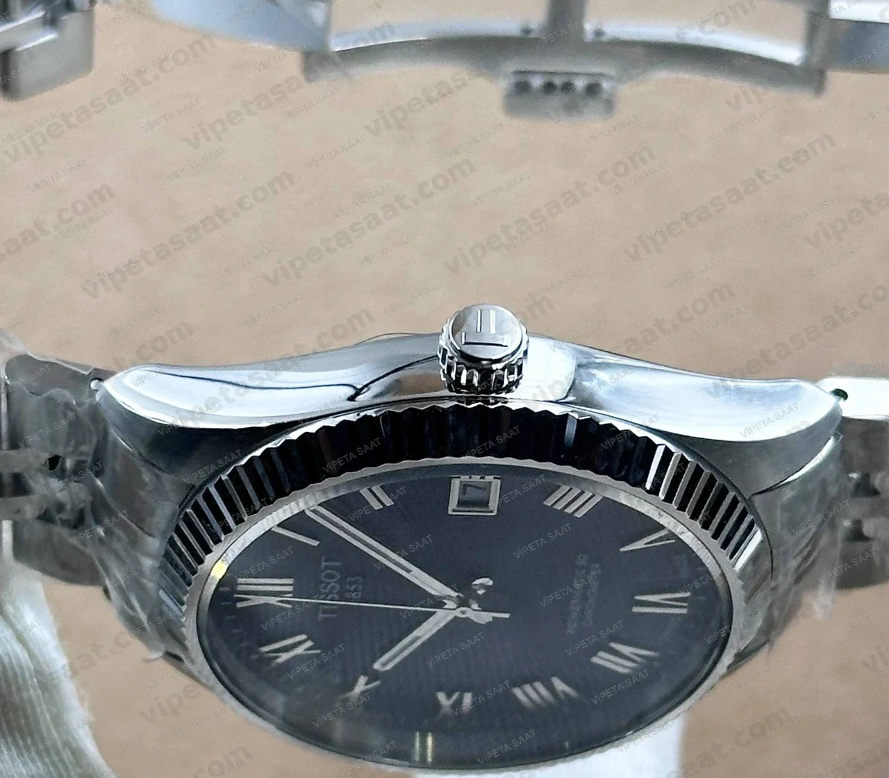 Tissot Ballade Powermatic 80 T156.408.11.043.00 Lacivert Mavi Dokulu Kadran Fluted Bezel Çelik Bilezik Super Clone ETA Saat Detay Görsel 2